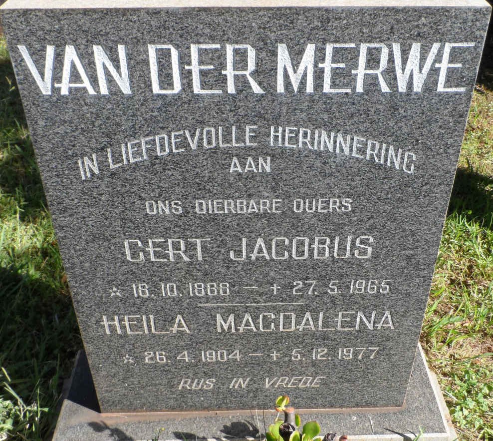 MERWE Gert Jacobus, van der 1888-1965 &amp; Heila Magdalena 1904-1977