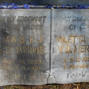 MERWE Jan S.P.J., v.d. 1893-1961 &amp; Aletta J.C. 1892-1985