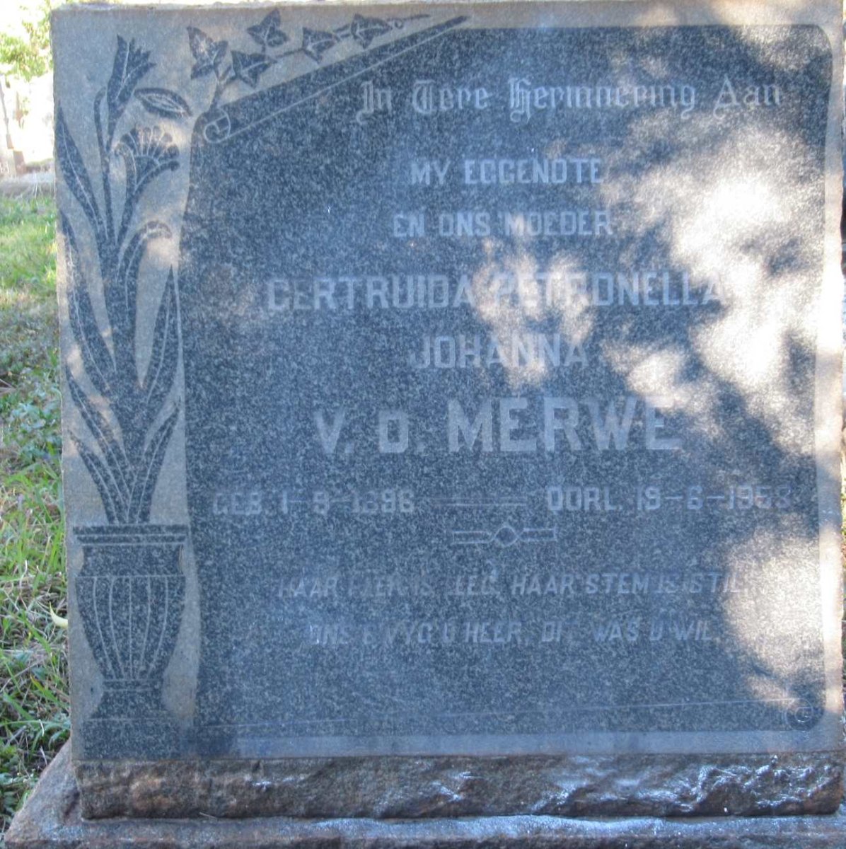 MERWE Gertruida Petronella Johanna, v.d. 1896-1958