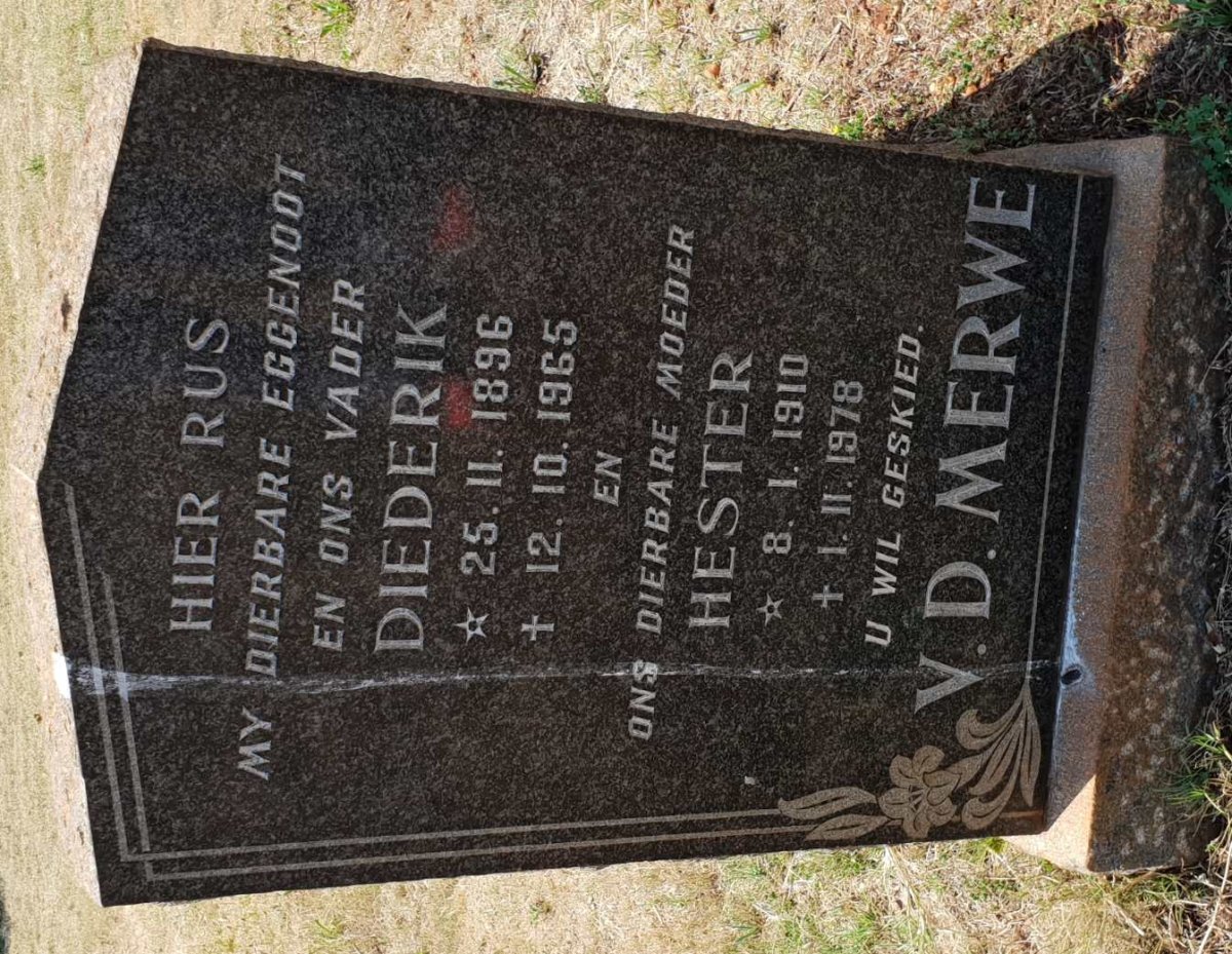 MERWE Diederik, v.d. 1896-1965 &amp; Hester 1910-1978