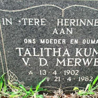 MERWE Talitha Kumi, v.d. 1902-1982