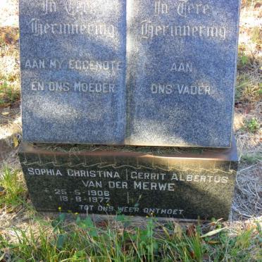 MERWE Gerrit Albertus, van der &amp; Sophia Christina 1906-1977