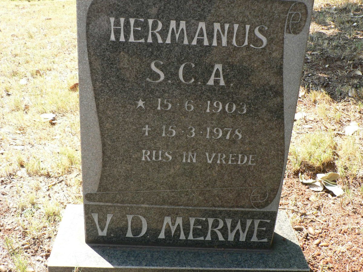 MERWE Hermanus S.C.A., v.d. 1903-1978