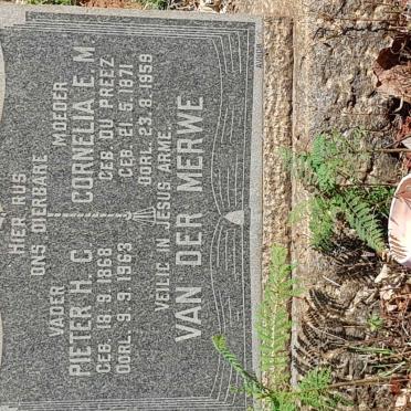 MERWE Pieter H.C., van der 1868-1963 &amp; Cornelia E.M. DU PREEZ 1871-1959