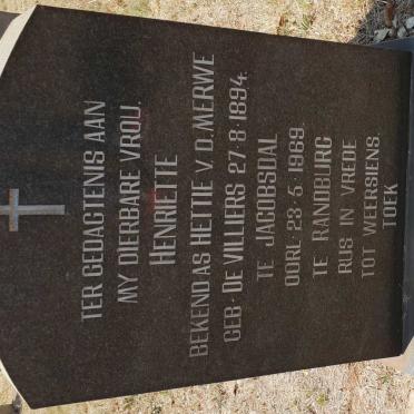 MERWE Henriette, v.d. nee DE VILLIERS 1894-1969