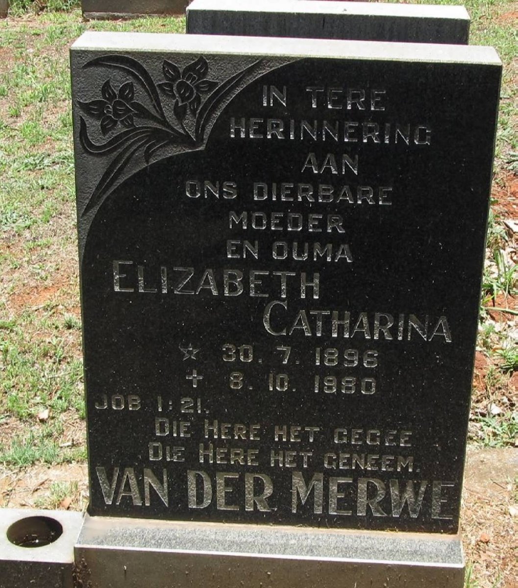 MERWE Elizabeth Catharina, van der 1896-1980