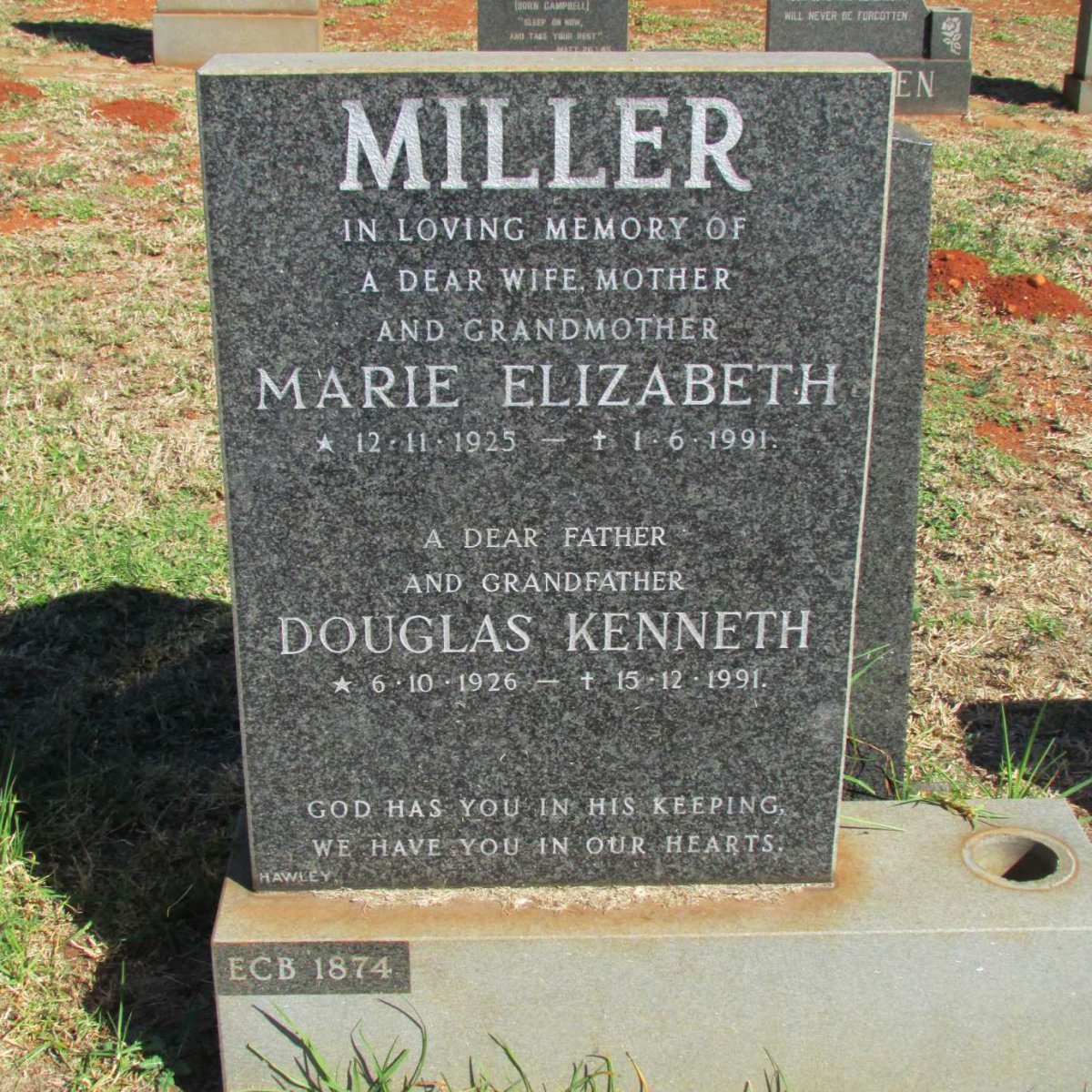 MILLER Douglas Kenneth 1926-1991 &amp; Marie Elizabeth 1925-1991