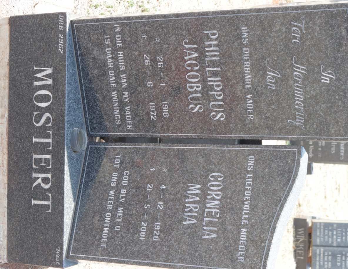 MOSTERT Phillippus Jacobus 1918-1972 &amp; Cornelia Maria 1920-2001
