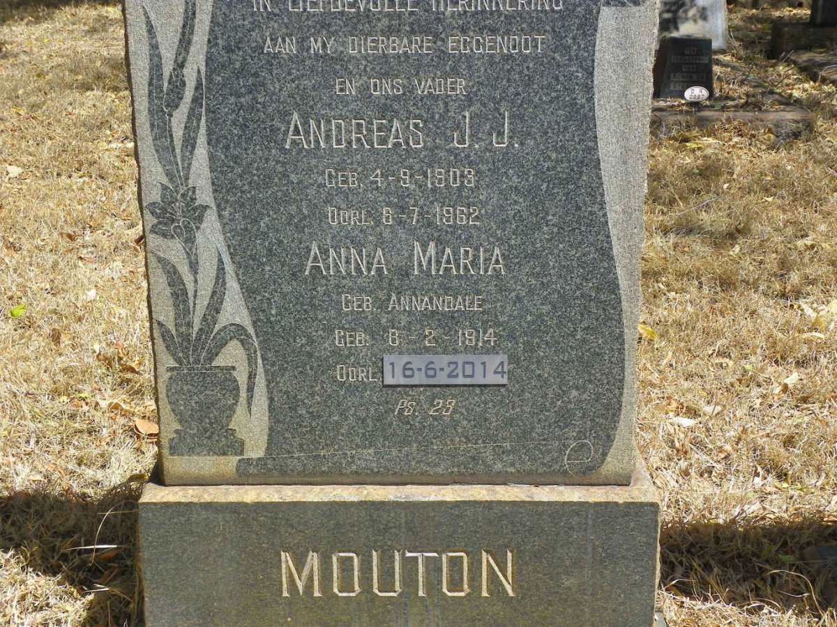 MOUTON Andreas J.J. 1903-1962 &amp; Anna Maria ANNANDALE 1914-2014