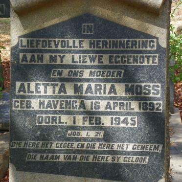 MOSS Aletta Maria nee HAVENGA 1892-1945