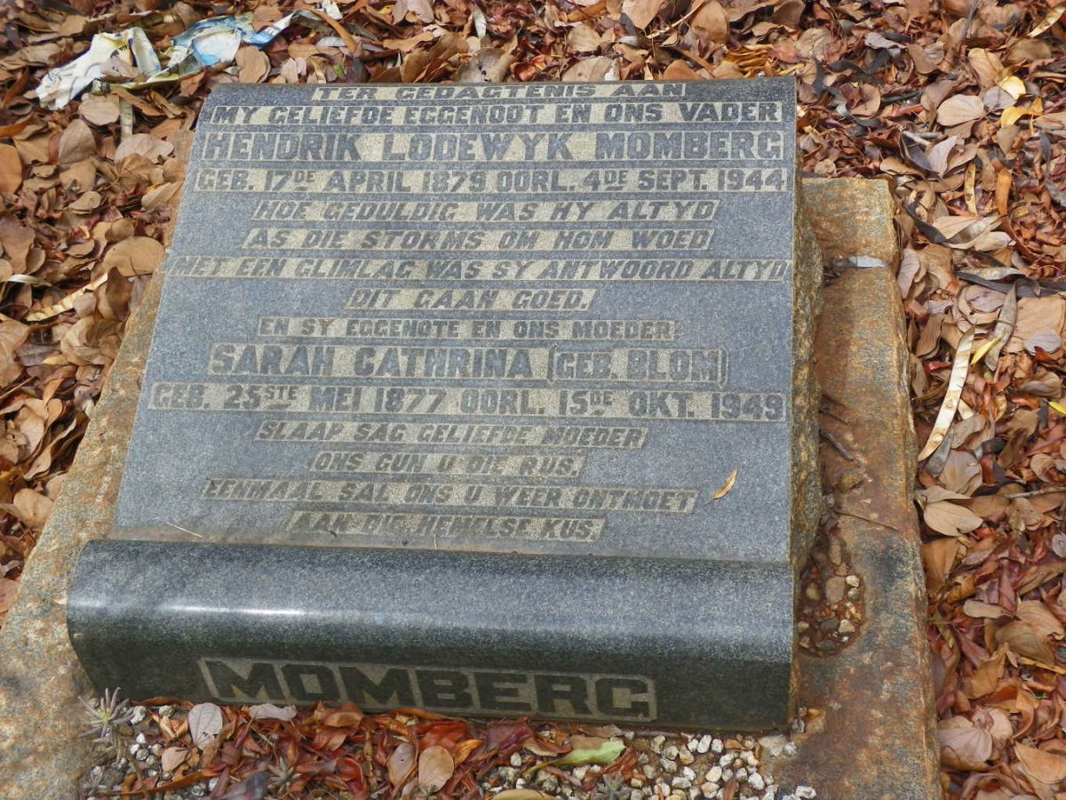 MOMBERG Hendrik Lodewyk 1879-1944 &amp; Sarah Cathrina BLOM 1877-1949