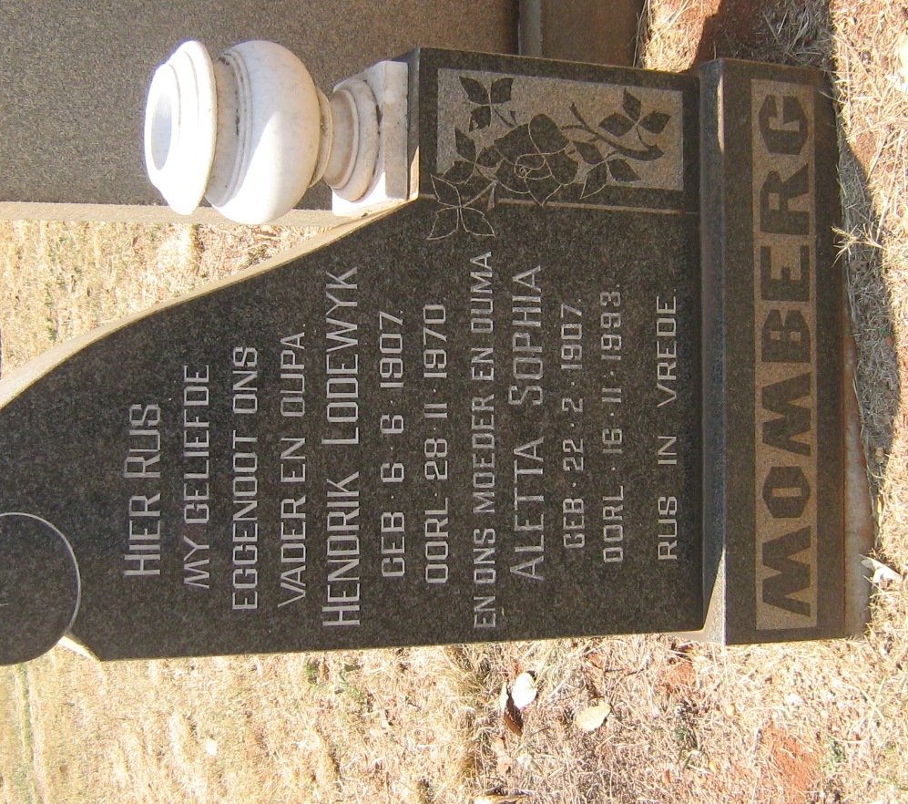 MOMBERG Hendrik Lodewyk 1907-1970 &amp; Aletta Sophia 1907-1993