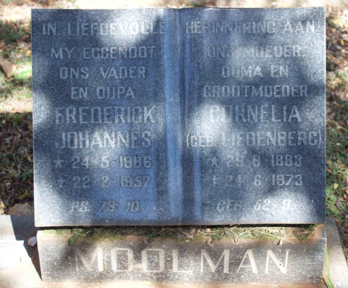 MOOLMAN Frederick Johannes 1886-1957 &amp; Cornelia LIEBENBERG 1883-1973