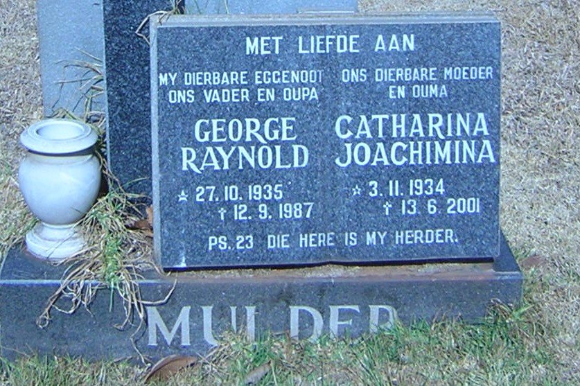 MULDER George Raynold 1935-1987 &amp; Catharina Joachimina 1934-2001