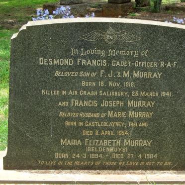 MURRAY Francis Joseph -1954 &amp; Maria Elizabeth GELDENHUYS 1894-1984 :: MURRAY Desmond Francis 1918-1941