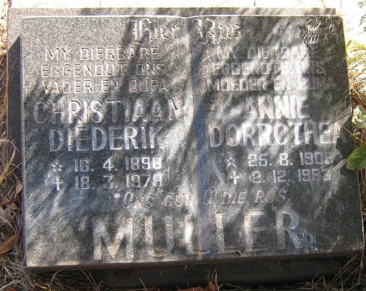 MULLER Christiaan Diederik 1898-1979 &amp; Annie Dorrothea 1909-1993