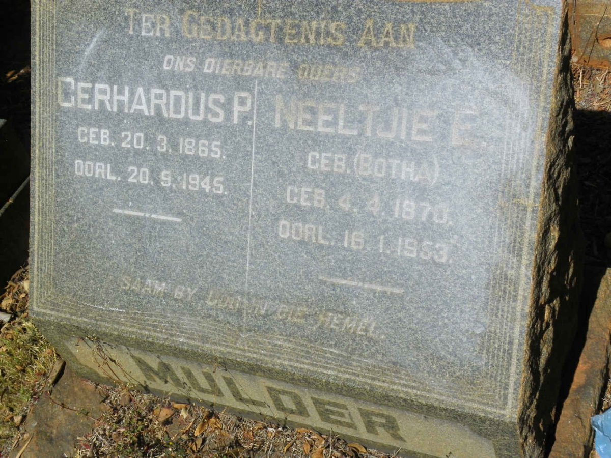 MULDER Gerhardus P. 1865-1945 &amp; Neeltjie E. BOTHA 1870-1953