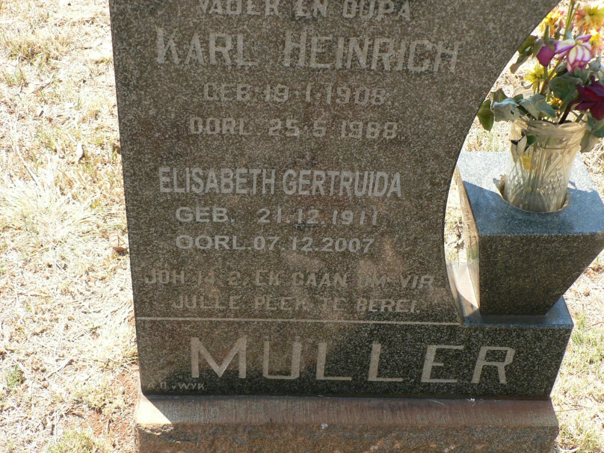 MULLER Karl Heinrich 1908-1988 &amp; Elisabeth Gertruida 1911-2007