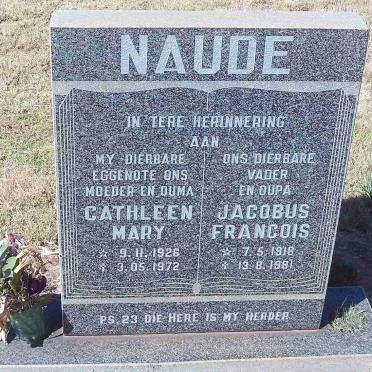 NAUDE Jacobus Francois 1918-1991 &amp; Cathleen Mary 1926-1972