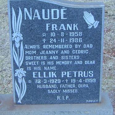 NAUDE Frank 1958-1986 :: NAUDE Ellik Petrus 1929-1999