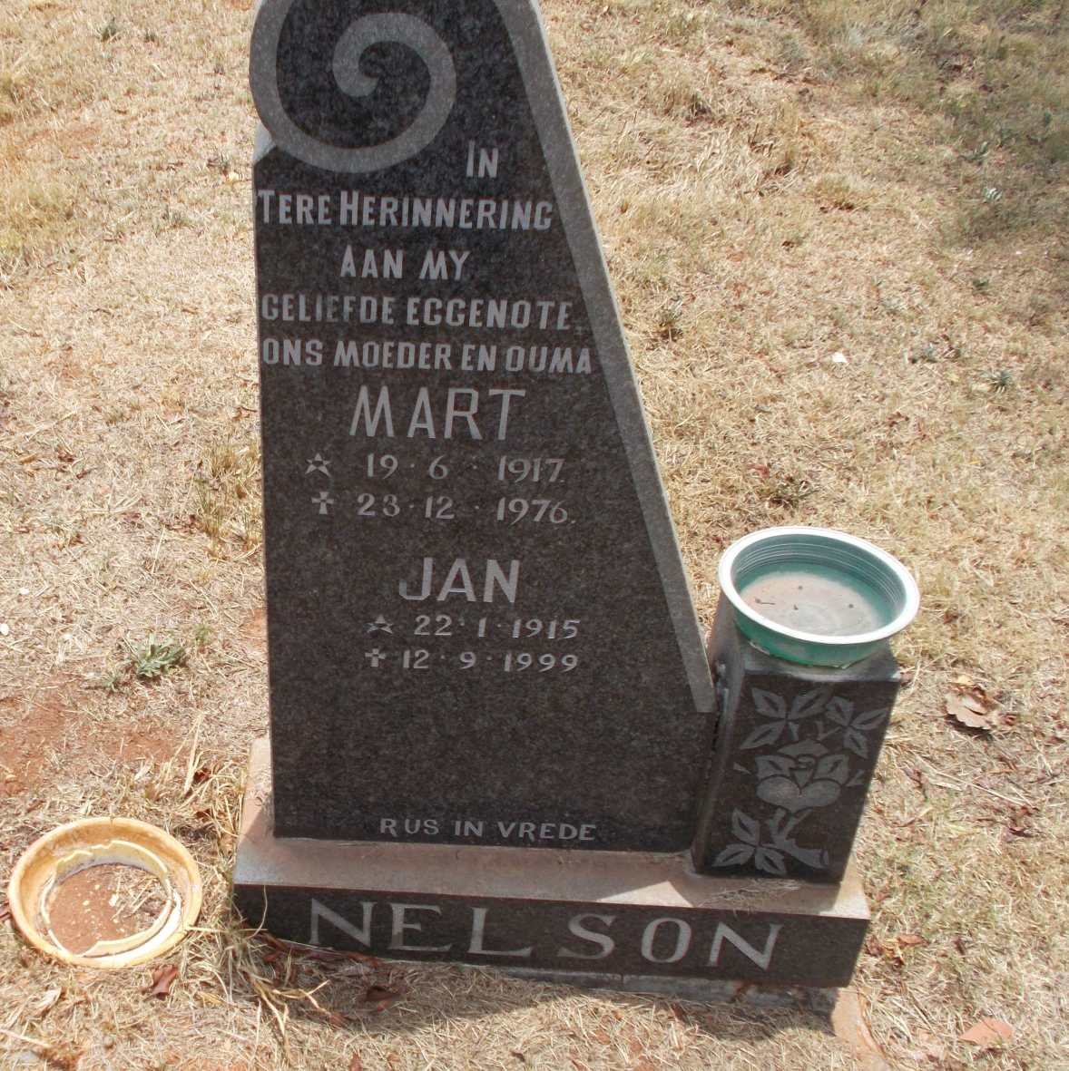 NELSON Jan 1915-1999 &amp; Mart 1917-1976