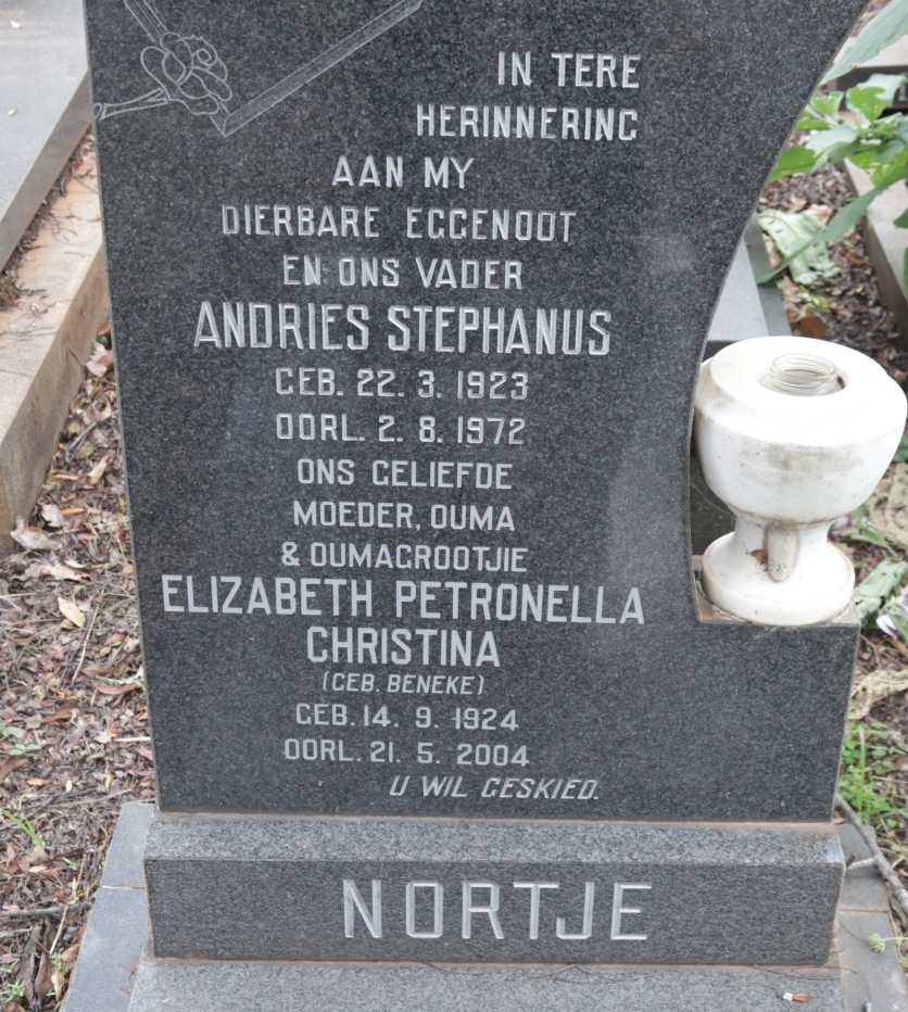 NORTJE Andries Stephanus 1923-1972 &amp; Elizabeth Petronella Christina BENEKE 1924-2004