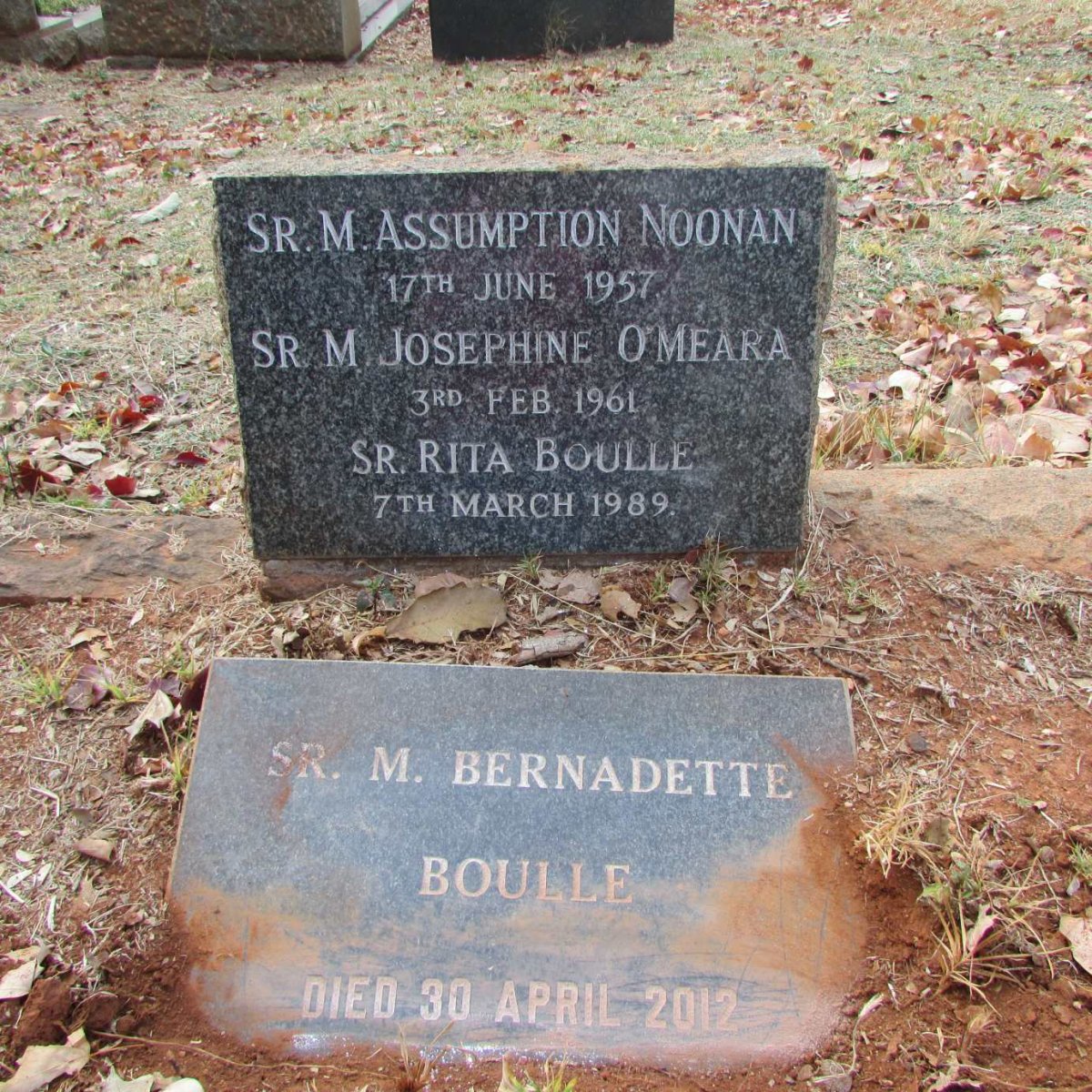 NOONAN M. Assumption -1957 :: O'MEARA M. Josephine -1961 :: BOULLE Rita -1989 :: BOULLE M. Bernadette 2012