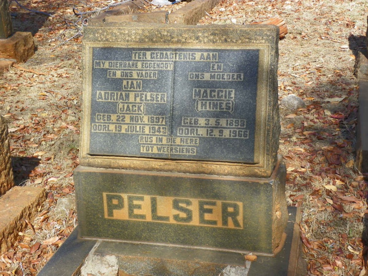 PELSER Jan Adrian 1897-1943 &amp; Maggie HINES 1898-1966