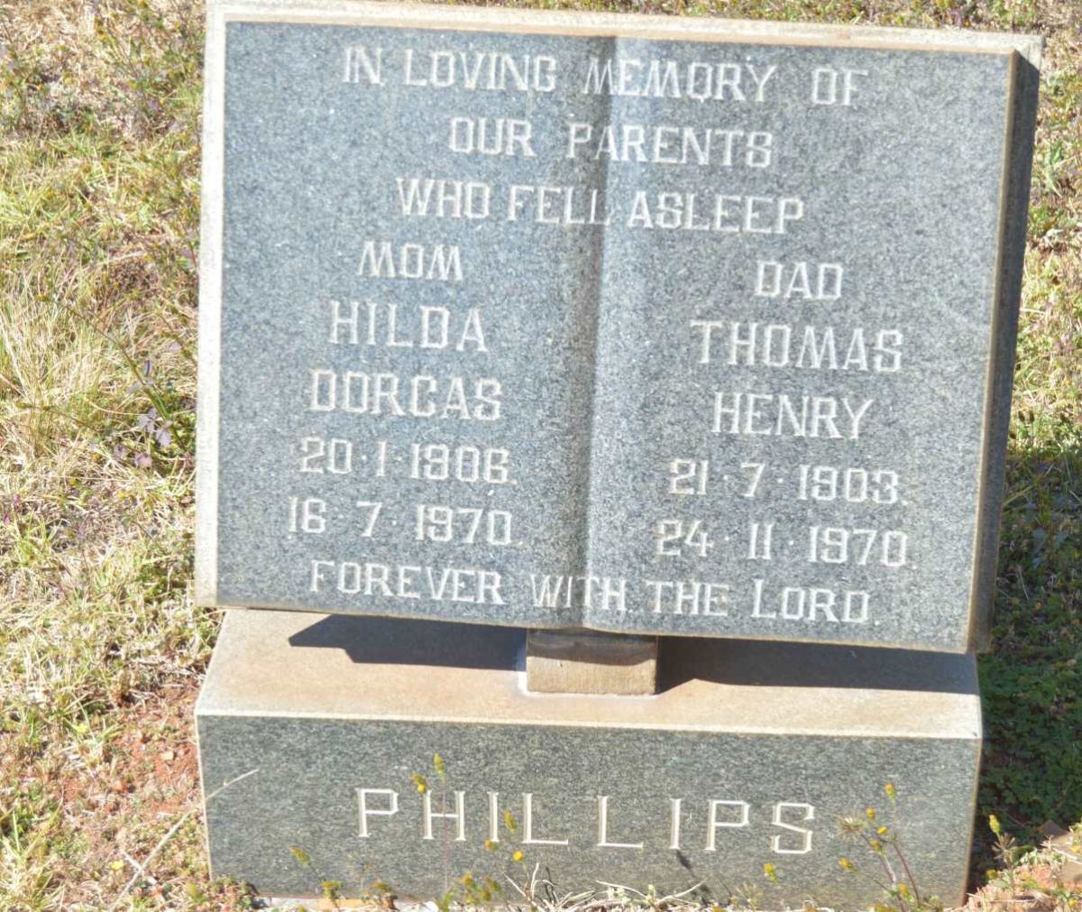 PHILLIPS Thomas Henry 1903-1970 &amp; Hilda Dorcas 1906-1970
