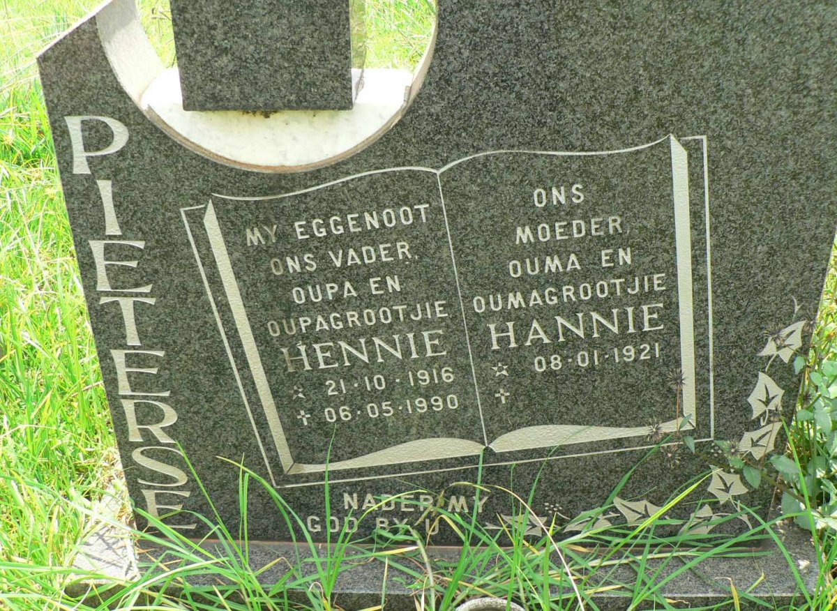 PIETERSE Hennie 1916-1990 &amp; Hannie 1921-