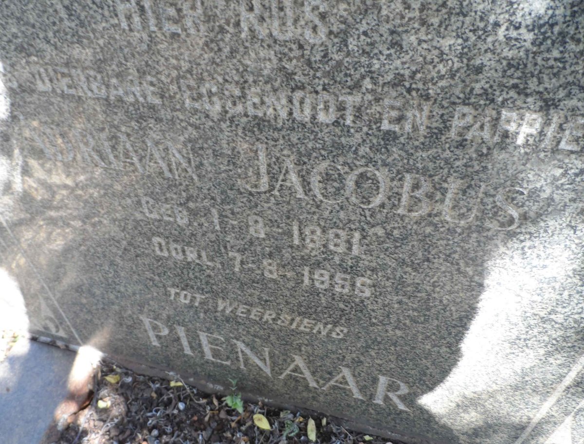 PIENAAR Adriaan Jacobus 1881-1956