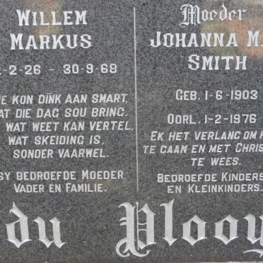 PLOOY Willem Markus, du 1926-1968 &amp; Johanna M.M. SMITH 1903-1976