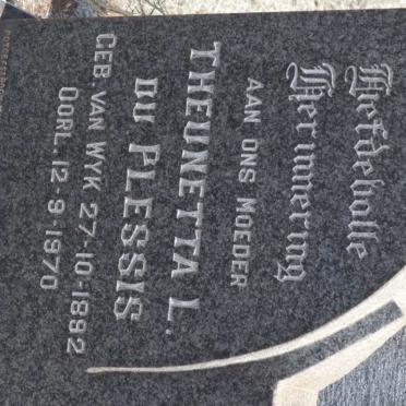 PLESSIS Theunetta L., du nee VAN WYK 1892-1970
