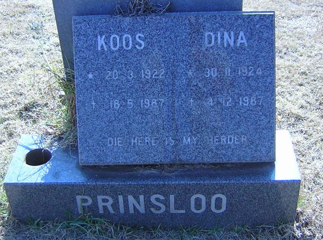 PRINSLOO Koos 1922-1987 &amp; Dina 1924-1987