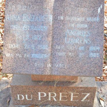 PREEZ Andries Lourens, du 1904-1985 &amp; Anna Elizabeth STRAUSS 1912-1961