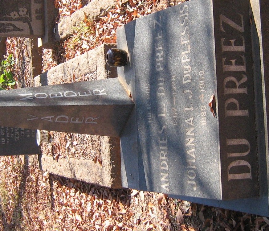 PREEZ Andries L., du 1867-1929 &amp; Johanna I.J. DU PLESSIS 1888-1960