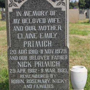 PRIMICH Nick 1902-1983 &amp; Elaine Emily 1910-1978