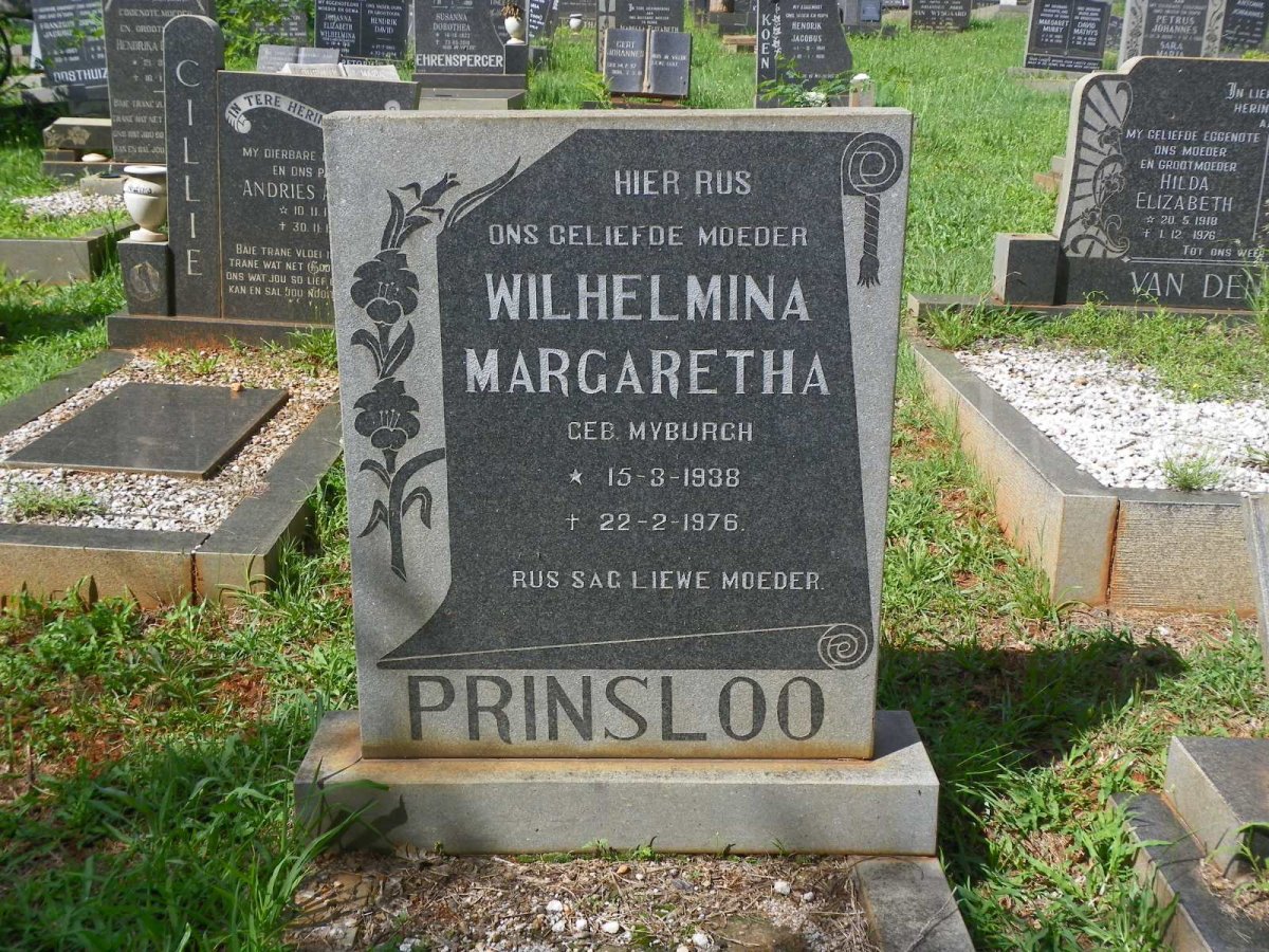 PRINSLOO Wilhelmina Margaretha nee MYBURGH 1938-1976