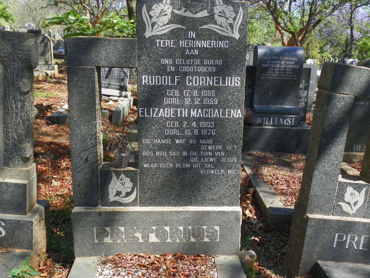 PRETORIUS Rudolf Cornelius 1888-1959 &amp; Elizabeth Magdalena 1903-1976