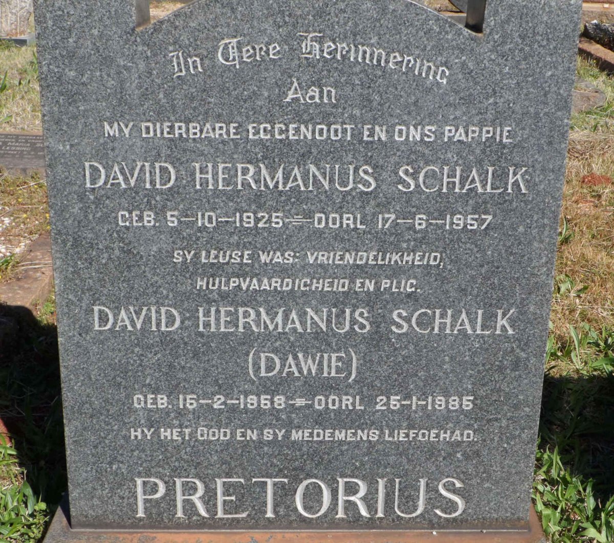 PRETORIUS David Hermanus Schalk 1925-1957 :: PRETORIUS David Hermanus Schalk 1958-1985