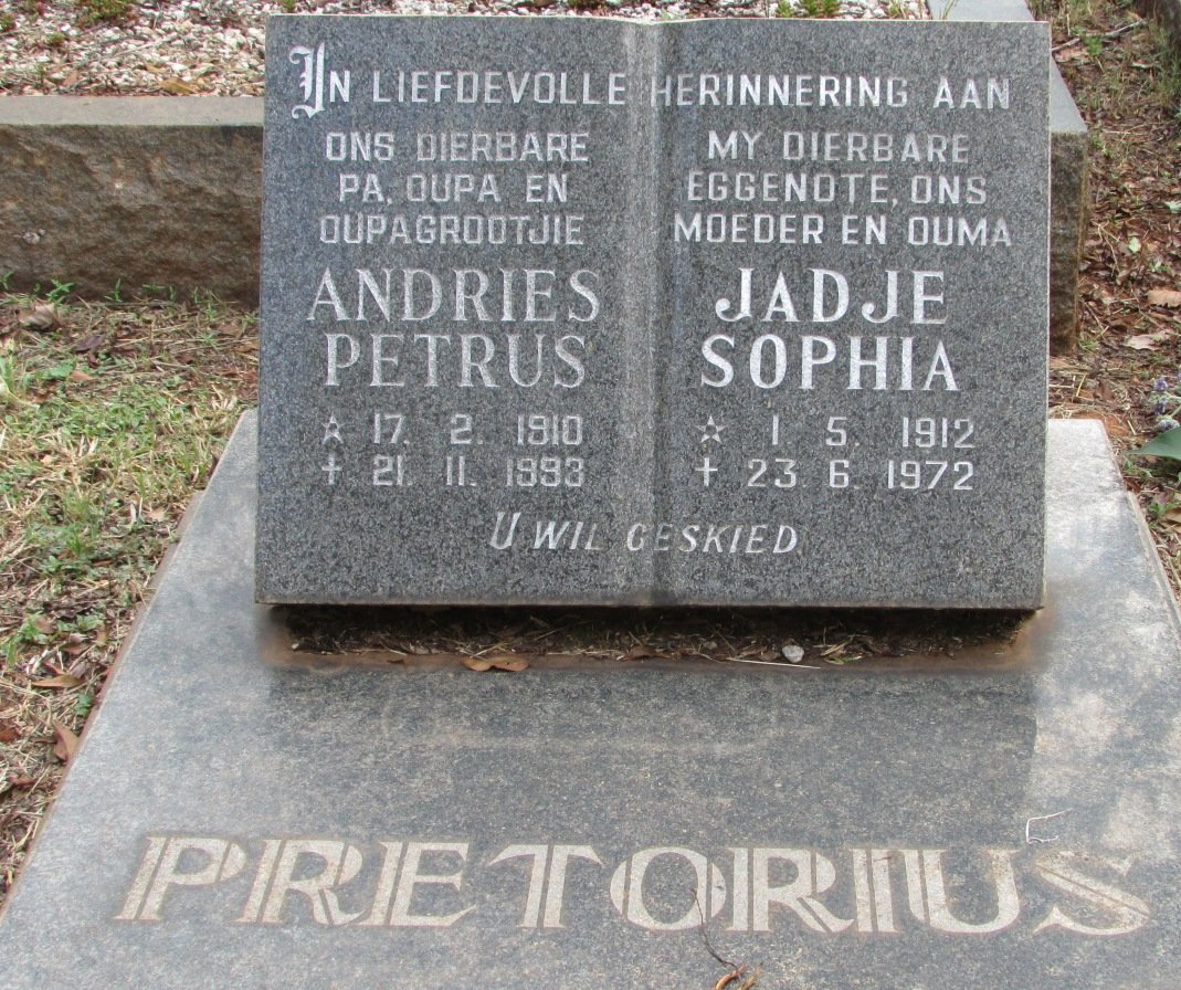 PRETORIUS Andries Petrus 1910-1993 &amp; Jadje Sophia 1912-1972