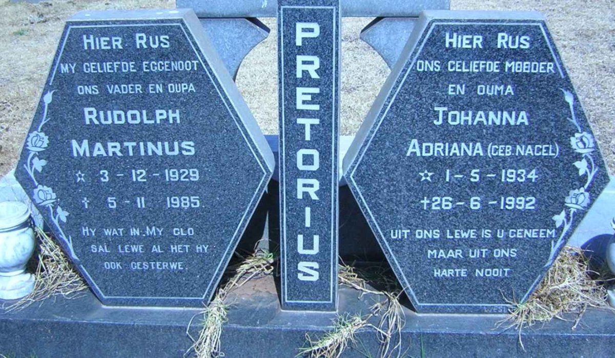 PRETORIUS Rudolph Martinus 1929-1985 &amp; Johanna Adriana NAGEL 1934-1992