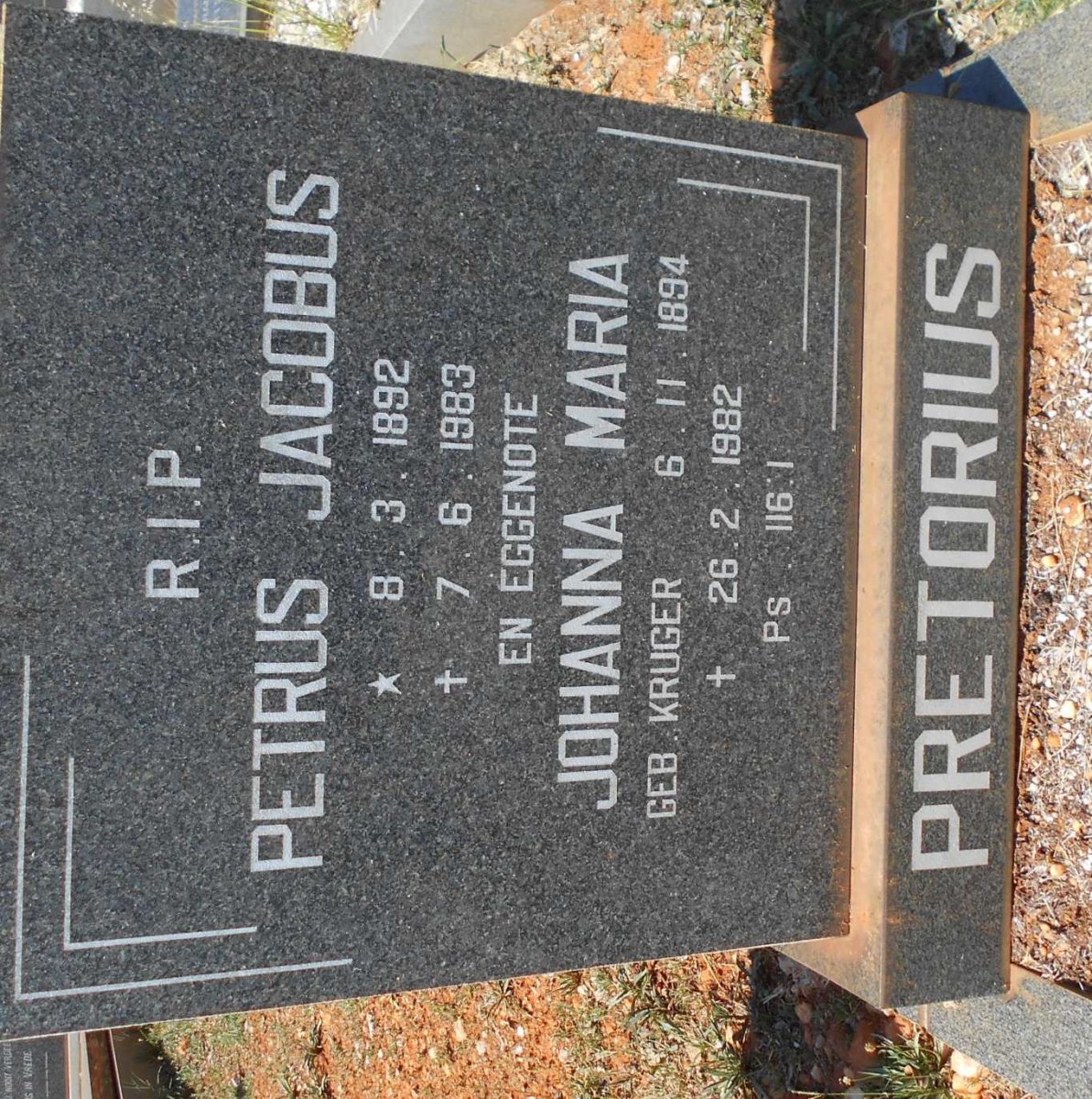PRETORIUS Petrus Jacobus 1892-1983 &amp; Johanna Maria KRUGER 1894-1982