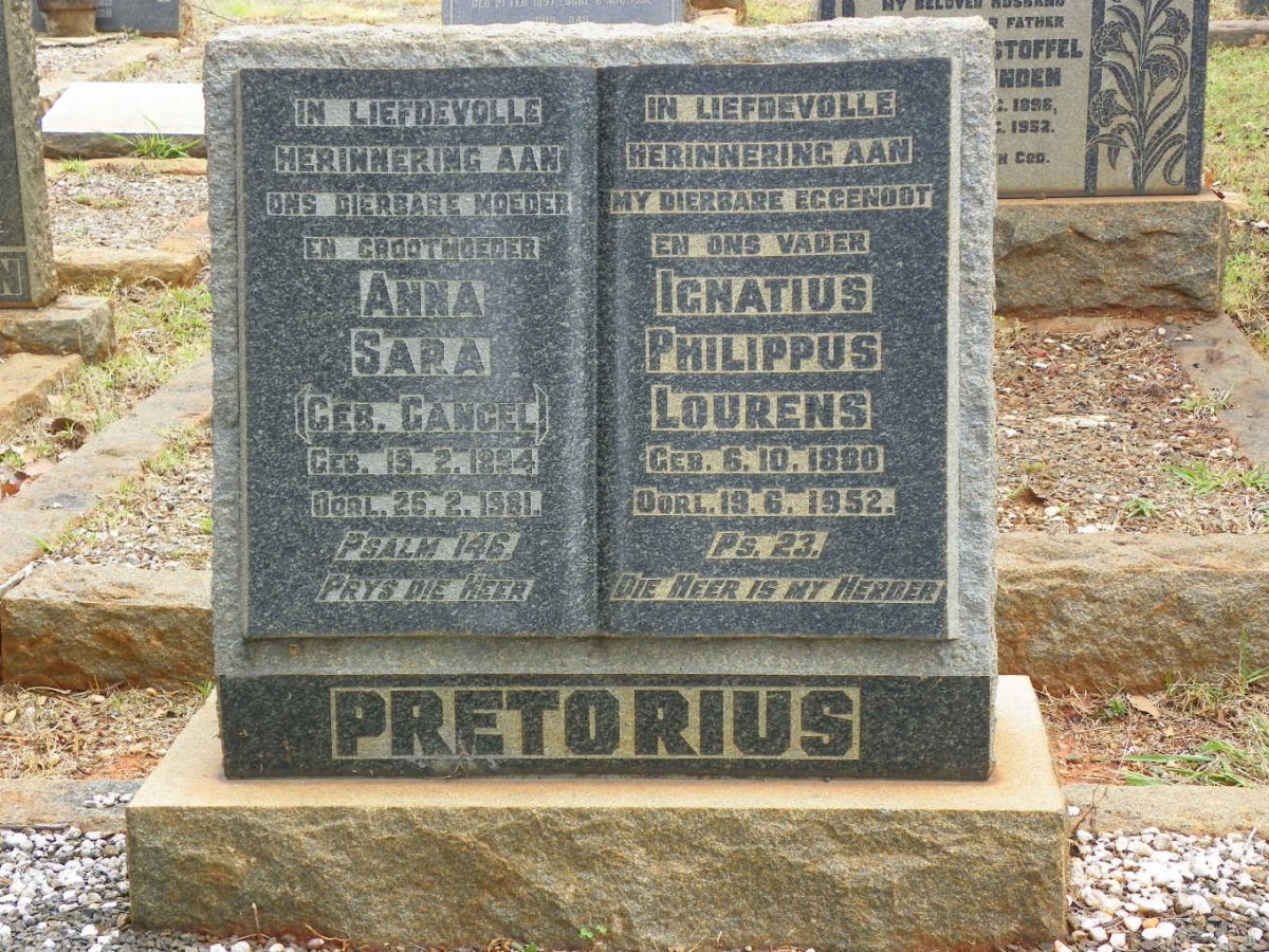 PRETORIUS Ignatius Philippus Lourens 1880-1952 &amp; Anna Sara GANGEL 1894-1981