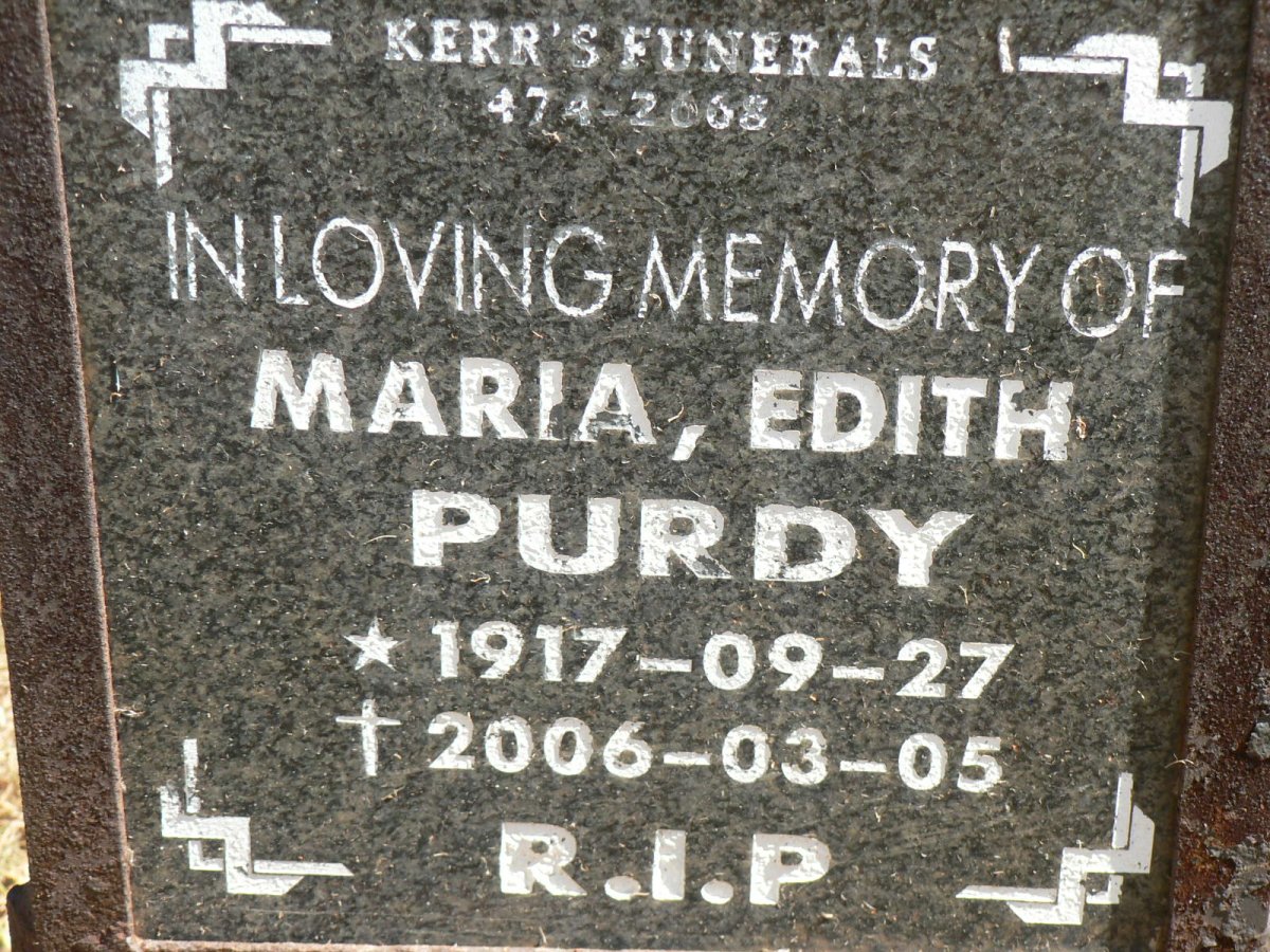 PURDY Maria Edith 1917-2006