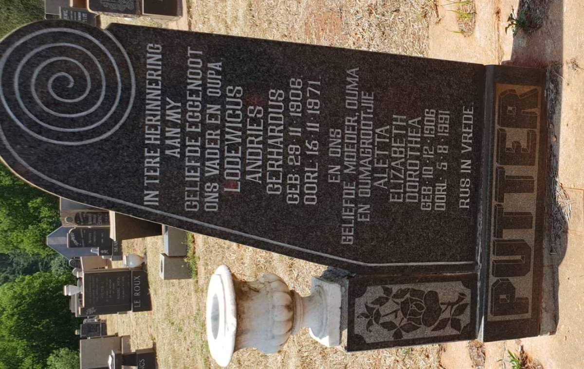 PUTTER Lodewicus Andries Gerhardus 1906-1971 &amp; Aletta Elizabeth Dorothea 1906-1991