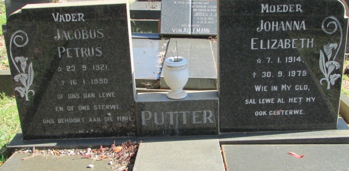 PUTTER Jacobus Petrus 1921-1990 &amp; Johanna Elizabeth 1914-1979