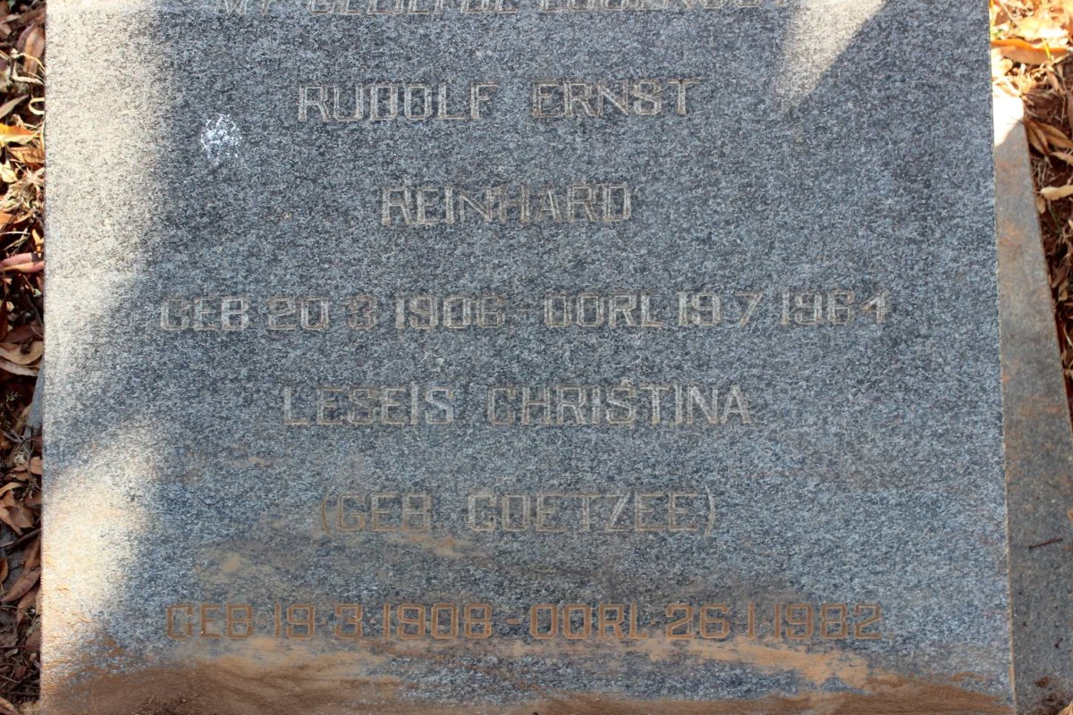 REINHARD Rudolf Ernst 1906-1964 &amp; Leseis Christina COETZEE 1908-1982