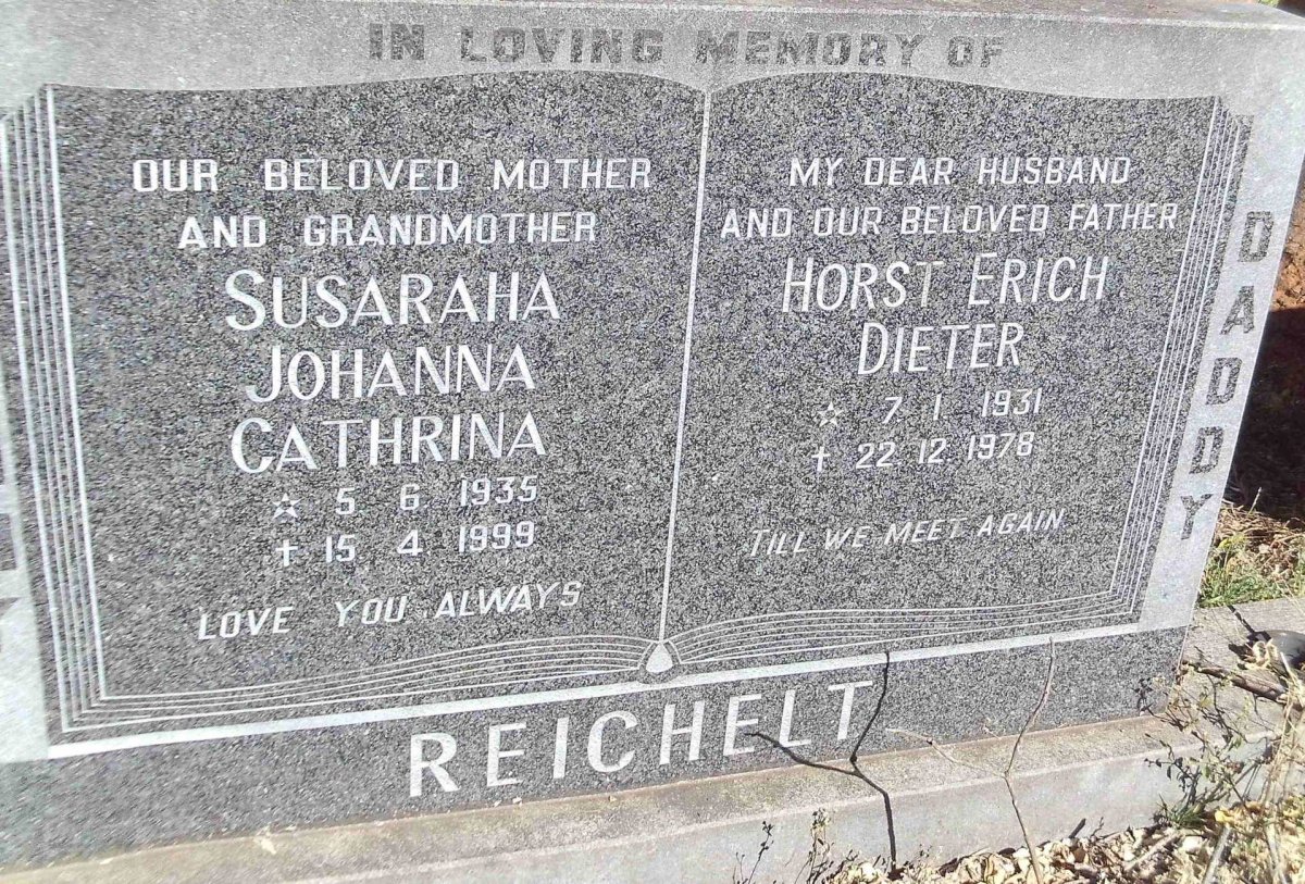 REICHELT Horst Erich Dieter 1931-1978 &amp; Susaraha Johanna Cathrina 1935-1999