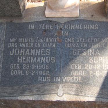 REDELINGHUYS Johannes Hermanus 1905-1962 &amp; Gesina Sophia 1909-1976